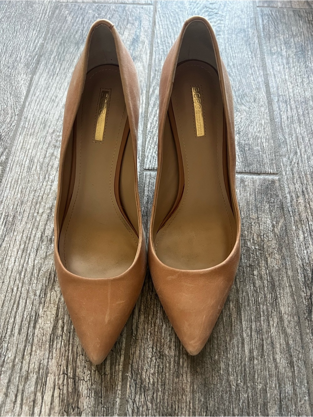 BCBGeneration Tan Pointed Toe Pumps